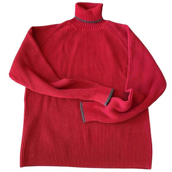 GAP Red Ribbed Turtleneck Sweater Women’s Large Cotton Knit Pullover - Picture 2 of 7